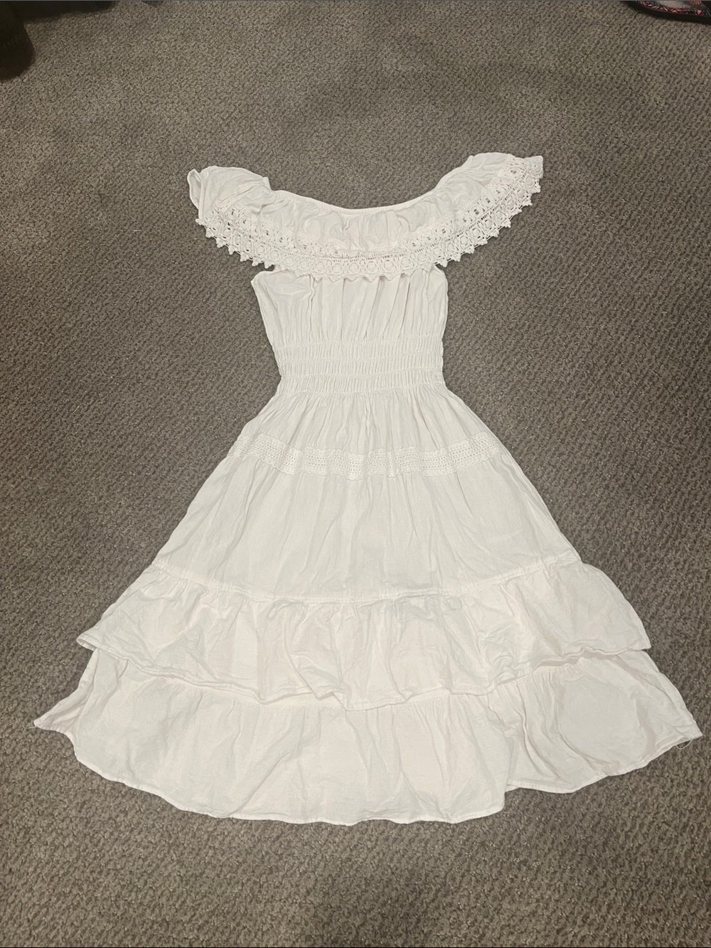White Ruffled Off-Shoulder Kids Dress